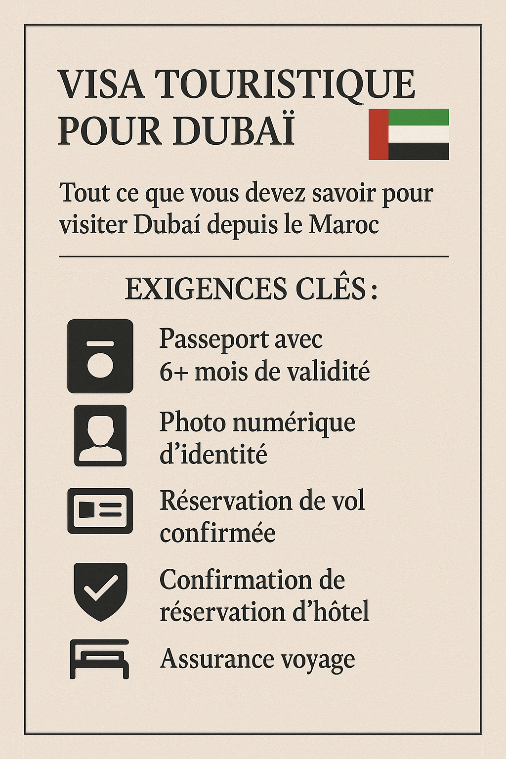 Tableau comparatif des types de visas pour Dubaï